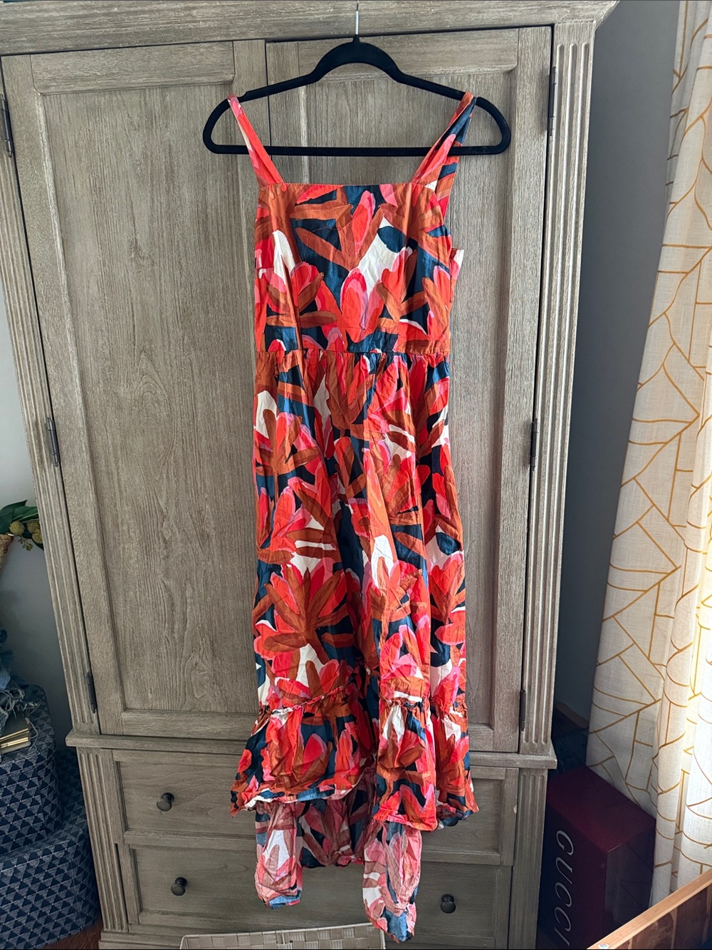 Who What Wear Red and Navy Floral High-Low Sundress